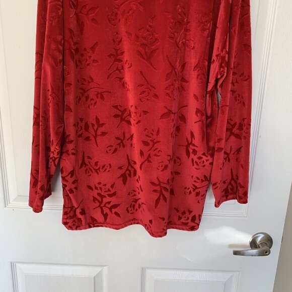 Jouly Women’s Size 1XL Red Floral Crushed Velvet Top Long Sleeve 90’s Vintage - Picture 8 of 10